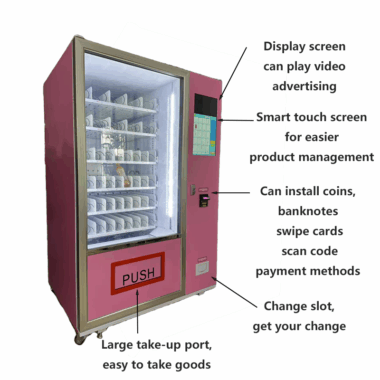 Intelligent 24-hour snack and drink vending machine with smart features