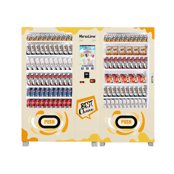 24-hour combo snack and drink vending machine with double cabinet