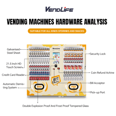  24-hour combo snack and drink vending machine with double cabinet