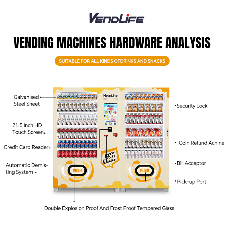 24-hour combo snack and drink vending machine with double cabinet