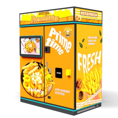 Automatic hot food vending machine for pizza, fries, and chicken with touchscreen
