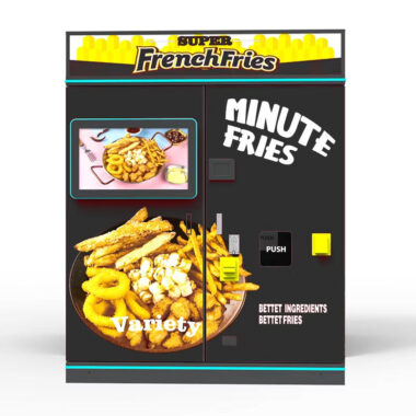 Automatic hot food vending machine for pizza, fries, and chicken with touchscreen