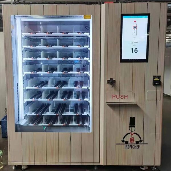 Automatic food vending machine with hot and cold temperature control