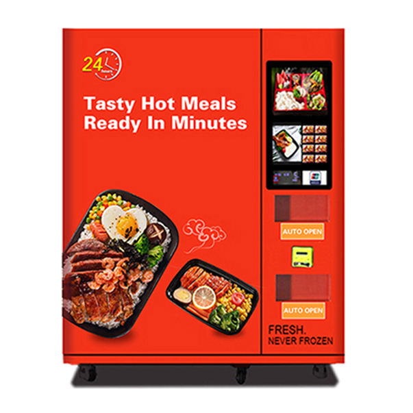 Automatic food vending machine with hot and cold temperature control