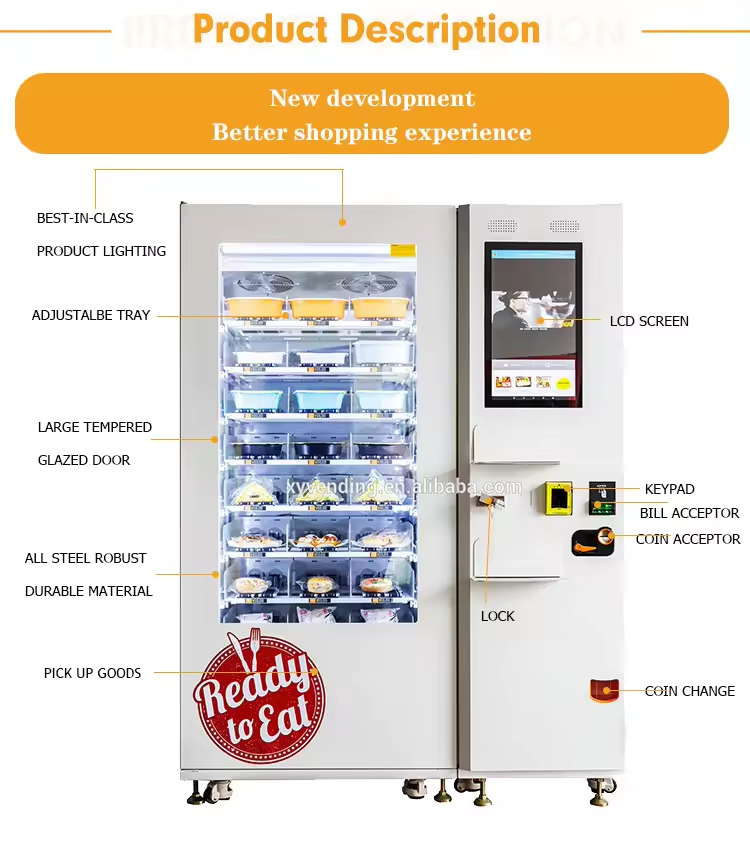 Automatic food vending machine with hot and cold temperature control
