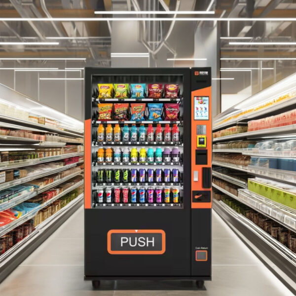 Smart combo vending machine for food and beverages with cake display