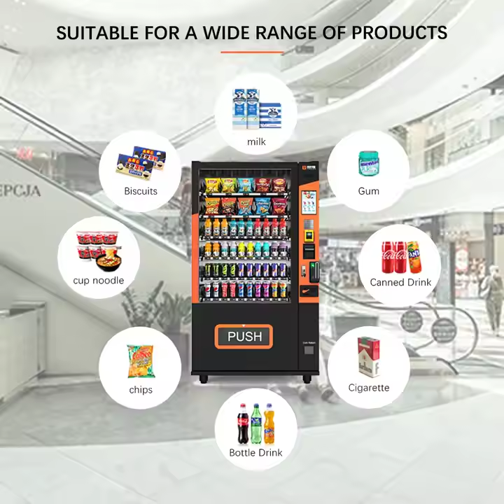 Smart combo vending machine for food and beverages with cake display