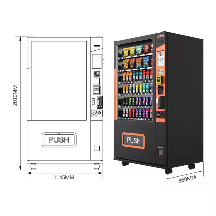 Smart combo vending machine for food and beverages with cake display