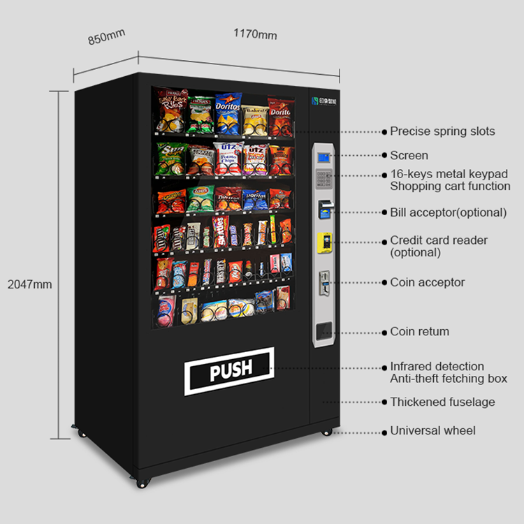Refrigerated snack and beverages vending machine for retail use