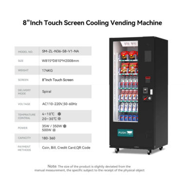 Small combo vending machine for snacks and drinks with card payment
