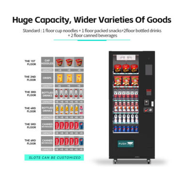 Small combo vending machine for snacks and drinks with card payment