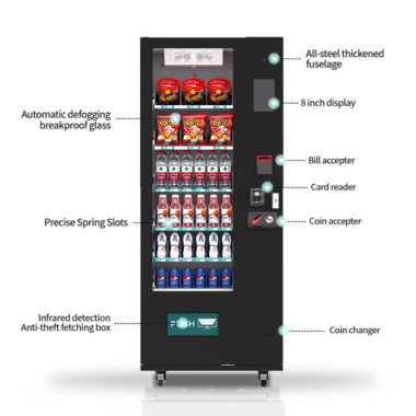 Small combo vending machine for snacks and drinks with card payment