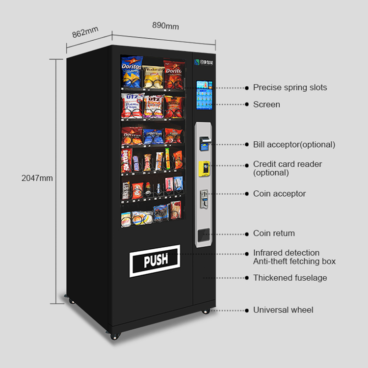 Smart snack and drinks combo vending machine with touchscreen